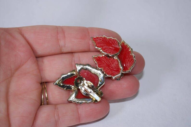 Red Leaf Earrings Clip-On Earrings Mid Century image 3