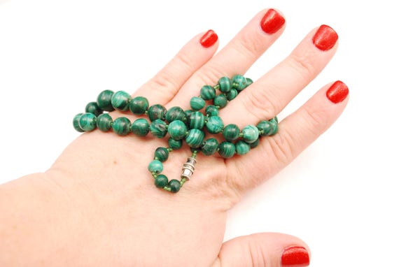 Vintage Green Malachite Beaded Necklace - Genuine… - image 9