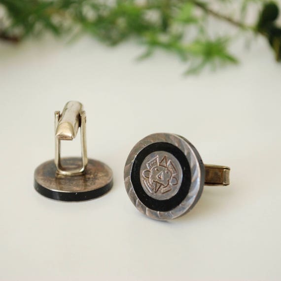 Mexican Sterling & Enamel Cufflinks - For Him - G… - image 1