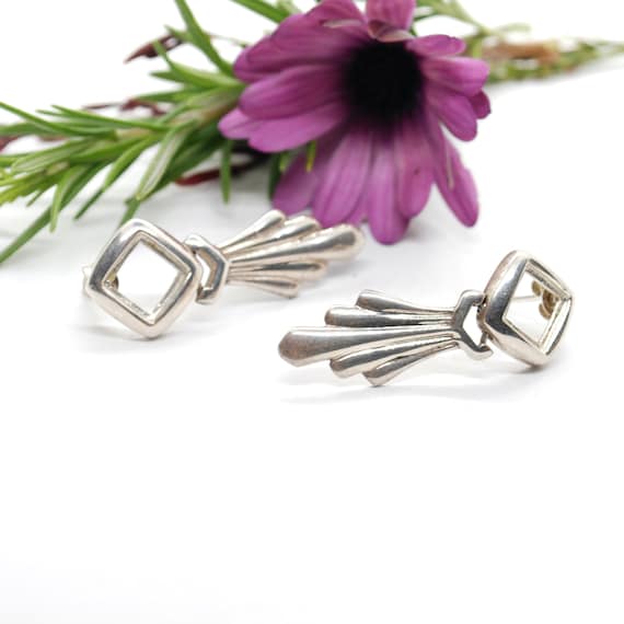 Sterling Square Drop Dangle Earrings - Modern Art… - image 3