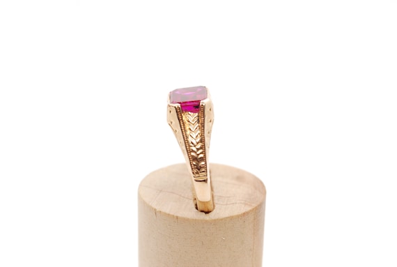 Edwardian Emerald Cut Pink Stone Ring - 1/10 14K … - image 5