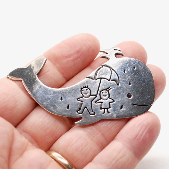 Vintage Whale Pin - Sterling Silver - Brooch - Um… - image 3