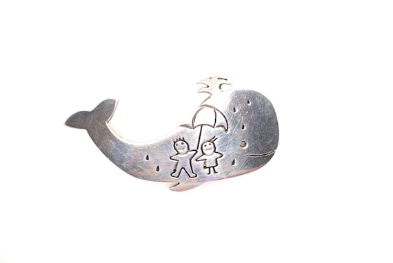 Vintage Whale Pin - Sterling Silver - Brooch - Um… - image 1
