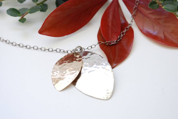 Simple Hammered Sterling Leaf Pendant Necklace - … - image 6