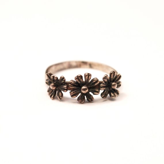 Vintage Sterling Silver Flower Midi Ring - Daisy … - image 1