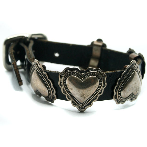 Vintage Sterling Silver heart and Leather Bracele… - image 2