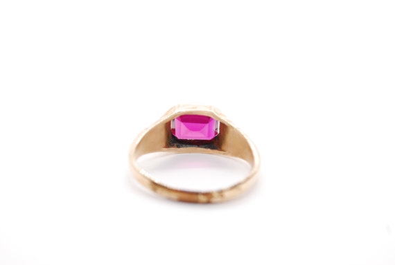 Edwardian Emerald Cut Pink Stone Ring - 1/10 14K … - image 2
