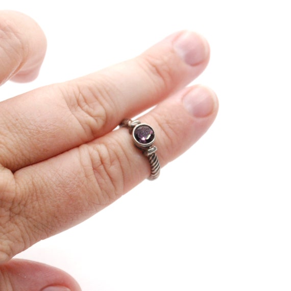 Vintage Silver & Amethyst Ring - Stackable - Purp… - image 8