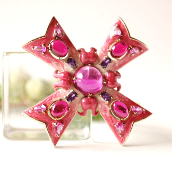 Bright Pink Maltese Cross Pendant - Pink and Purp… - image 4