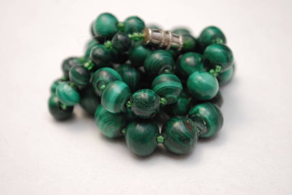 Vintage Green Malachite Beaded Necklace - Genuine… - image 2