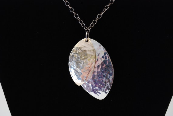 Simple Hammered Sterling Leaf Pendant Necklace - … - image 1