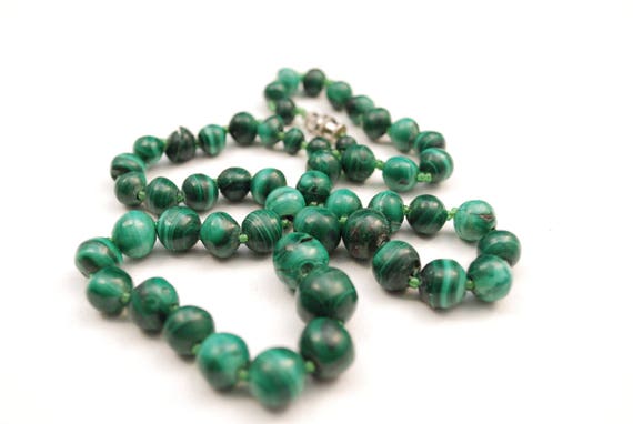 Vintage Green Malachite Beaded Necklace - Genuine… - image 10