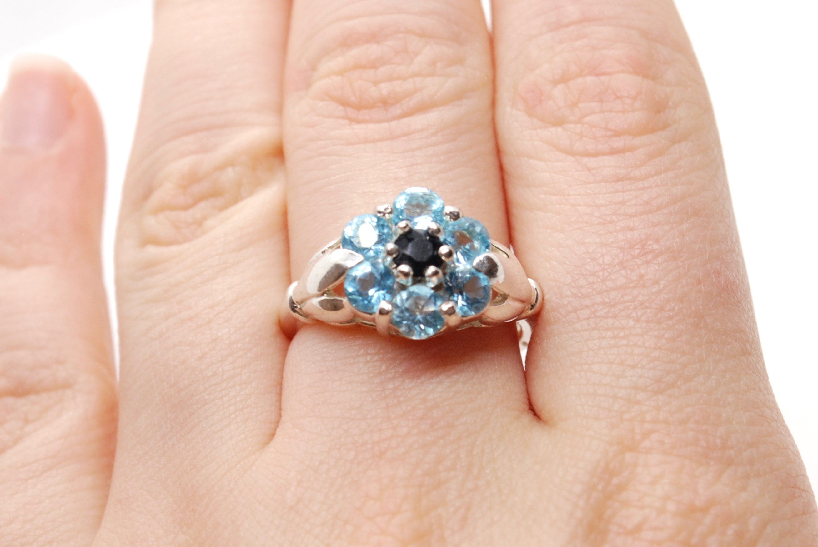 Stunning Flower Gemstone Ring Sterling Silver With Sapphire | Etsy