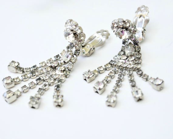 Art Deco  Clear Rhinestone Earrings - 1920's 1930… - image 2