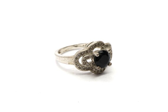Onyx Halo Ring - Black Onyx with Zirconia Stones - US sz 5.5