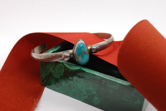 Turquoise & Sterling Silver Cuff Bracelet - Raw G… - image 4