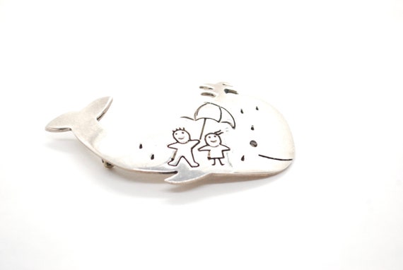 Vintage Whale Pin - Sterling Silver - Brooch - Um… - image 6