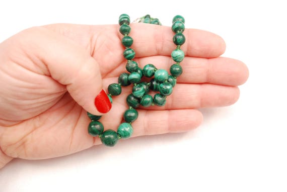 Vintage Green Malachite Beaded Necklace - Genuine… - image 7