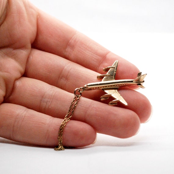 Vintage 14K Gold Airplane Pendant on Chain - Neck… - image 9