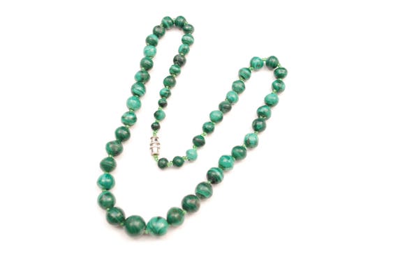 Vintage Green Malachite Beaded Necklace - Genuine… - image 6
