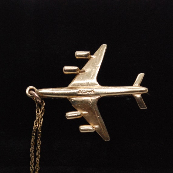 Vintage 14K Gold Airplane Pendant on Chain - Neck… - image 5