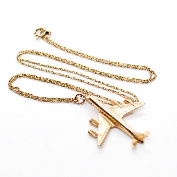 Vintage 14K Gold Airplane Pendant on Chain - Neck… - image 2