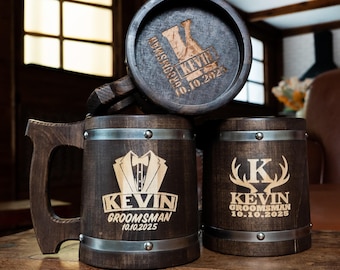 Personalized Wood Beer Mug, Custom Name Tankard, Officiant Proposal Beer Stein, Groomsmen Gift, Wedding Party Favor