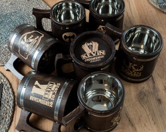 Set of 2 3 4 5 6 7 8 9 10 11 12 15 20 Personalized Mugs Groomsmen Gift Wooden Beer Stein Tankard