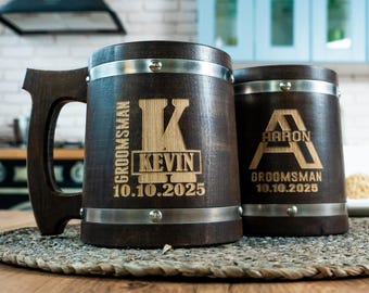 Caneca de cerveja personalizada com gravação, presente rústico de casamento para homens.
