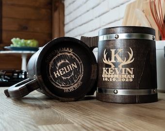 Personalized Wooden Beer Mugs for the Best Man and Groomsmen