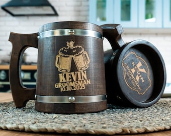 Personalized Wooden Beer Mug: Custom Groomsmen Gift