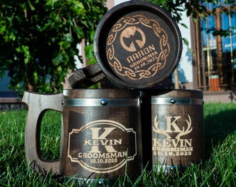 Caneca Viking personalizada, caneca de madeira gravada, presentes Viking para homens