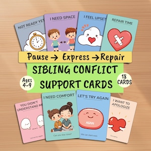 Emotional Regulation Cards for Kids – Sibling Conflict Resolution & Calm Down Support, Repair Skills Printable (Ages 4–9)