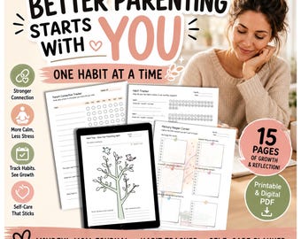 Mom Habit Tracker | Motherhood Journal | Parent Self Care Planner | Family Connection | Printable & Goodnotes PDF