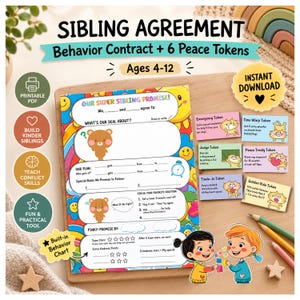 Behavior Chart for Kids – Sibling Agreement & Behavior Contract, Kids Behavior Tracker, Kindness Chart, Positive Behavior Reward Printable