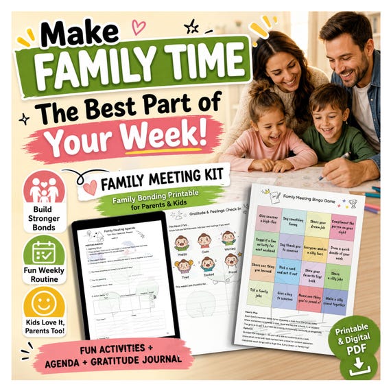 Family Bonding Printable | Weekly Routine Kit for Parents & Kids | Fun Night Activities, Gratitude Journal and Agenda PDF