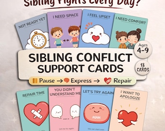 Emotional Regulation Cards for Kids – Sibling Conflict Resolution & Calm Down Support, Repair Skills Printable (Ages 4–9)