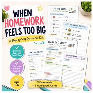 Executive Functioning Workbook for Kids 8–12 – ADHD Homework Planner, Homework Checklist & Tracker, ADHD School Planner Printable PDF