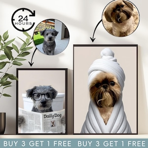 Custom Pet Portrait Photo, Funny Bathroom Art, Dog Wall Art, Dog in Toilet, Pet in Bathtub, Personalized pet gift dog portrait