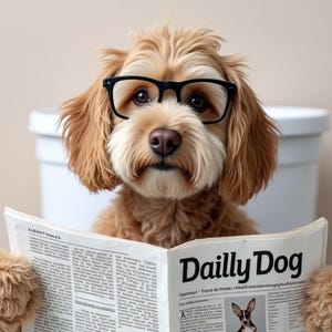 Dog in Toilet, Dog Reading Newspaper Personalized Pet Portrait Gift, Funny Bathroom Art, Dog Wall Art, Pet in Bathtub, Personalized pet gift