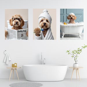 Custom Pet Portrait Photo,Funny Bathroom Art,Dog Reading Newspaper on Toilet,Dog Wall Art,Dog in Toilet,Pet in Bathtub,Personalized pet gift