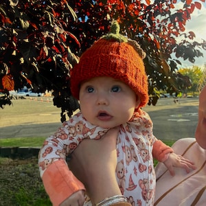 Hand Knit Baby Pumpkin Hat | Fall Newborn Beanie, Toddler Halloween Costume, Autumn Photo Prop, Pumpkin Patch Outfit