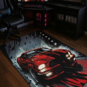 Alfombra de carreras callejeras de Super Cars roja: decoración para sala de juegos, regalo para amantes de los autos, decoración para el hogar, alfombra de oficina, alfombra para dormitorio de niños, alfombra para sala de juegos