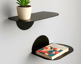 Half Round Metal Wall Shelf – Modern Floating Shelf, Semi Circle Bathroom Shelf, Minimalist Black Wall Shelf, Industrial Steel Shelf Decor