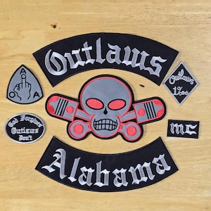 Outlaws Biker Patch Set Chicago Nomad Alabama | Skull Wing Embroidered Iron On Jacket Vest Patch | God Forgives Outlaws Don’t