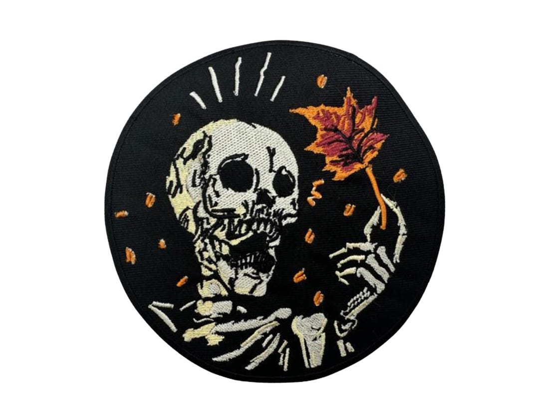 Halloween Skeleton Patch With Fall Leaf: Spooky Iron-on/sew-on ...