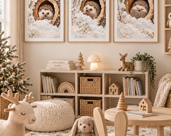 Cozy Hedgehog Wall Art Set, Winter Woodland Nursery Prints (Digital Download)