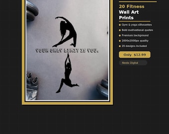 Motivational Fitness Wall Art Prints | Gym Yoga Silhouettes, Quotes (Digital Download)