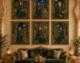 Mughal Wall Art Set, Indian Palace Portrait Prints, Royal Vintage Maximalist Decor (Digital Download)
