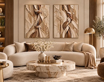 Neutral Leather Knot Wall Art Set, Textured Abstract Prints (Digital Download)